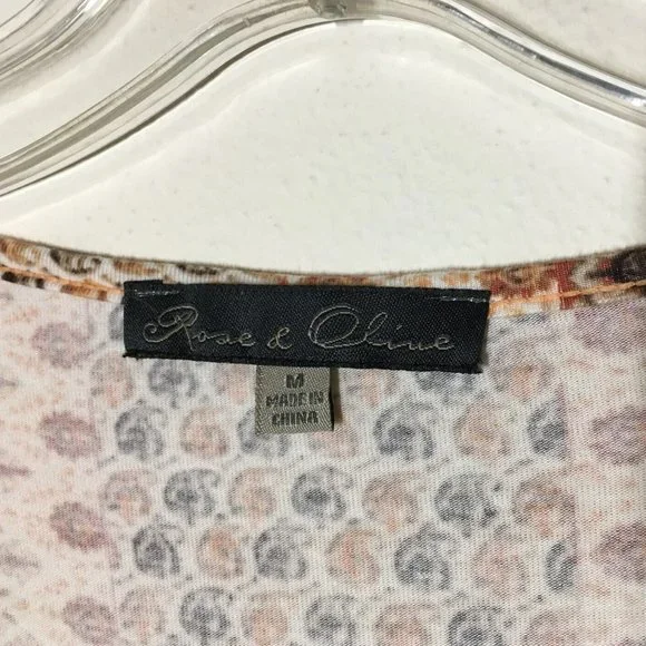 Rose Olive M Peasant Top Boho Ruffled Hem Ivory Rust Brown Stretch Knit Bust36.5 - Picture 6 of 13